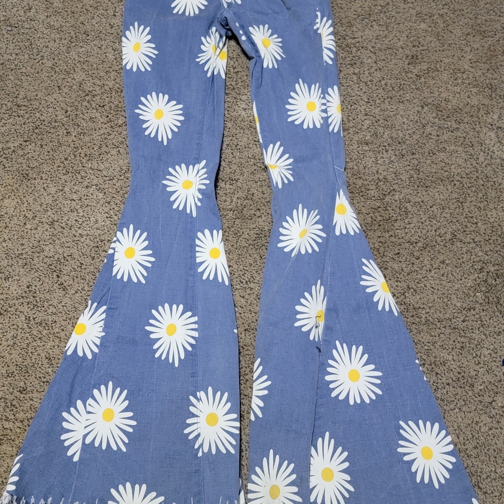 Altar'd State Blue Flare Jeans with Daisy Print